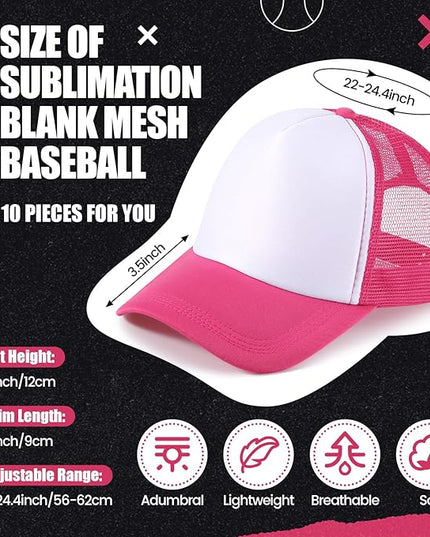 10 Pcs Sublimation Blank Trucker Hats Bulk Mesh Baseball Cap Polyester Mesh Trucker Hat for Men and Women
