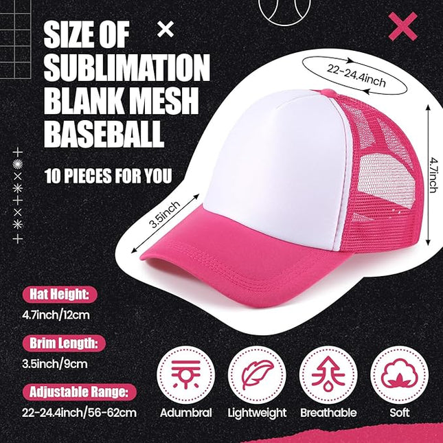 10 Pcs Sublimation Blank Trucker Hats Bulk Mesh Baseball Cap Polyester Mesh Trucker Hat for Men and Women