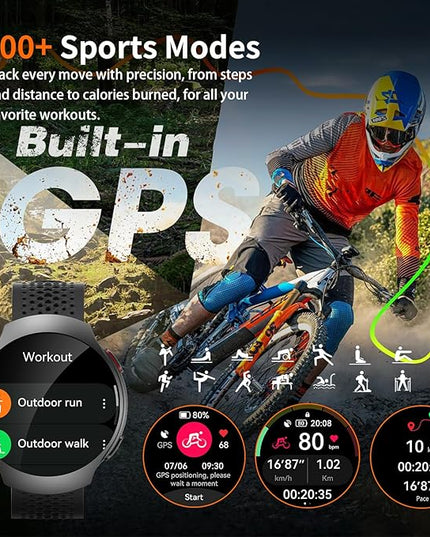 GPS Smart Watch for Men With AI (Answer/Make Call), 1.43" Micro-Spherical AMOLED Smartwatch for Android and iPhone, 150+ Sport Mode Fitness Tracker with HR, SpO2, Sleep Monitor, 5ATM Waterproof