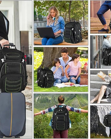 Travel Laptop Backpack,Extra Large 18.4 Inch Laptop RFID Anti Theft TSA Friendly Backpack with USB Charging Port,Water Resistant Backbag,Heavy Duty Computer Bag for Women Men,21.2*15.5*11.5 inch Green