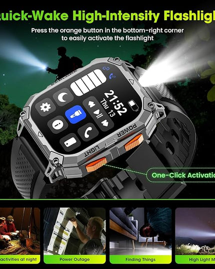 Smart Watches for Men, 2.01" HD Military Smart Watch with 1000mAh High-Capacity Battery/Led Flashlight/Answer/Make Call/Heart Rate/Sleep Monitor/Step Tracker, Fitness Tracker for Android/iPhone