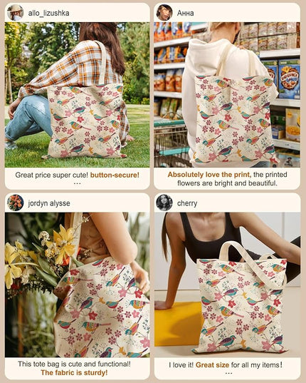 Canvas Tote Bag with Pockets - Aesthetic Reusable Totes for Women Ladies Cute Printed Cloths Canvas Shoulder Bag
