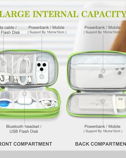 FYY Electronic Organizer, Travel Cable Organizer Bag Pouch Electronic Accessories Carry Case Portable Waterproof Double Layers Storage Bag for Cable, Cord, Charger, Phone, Earphone, Medium Size Green