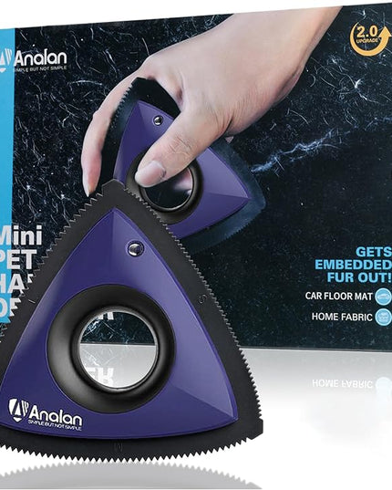 Analan Mini Pet Hair Remover, Triangle Design for Car Interior, Auto Detailing, Carpet, Couch, Furniture, Multi-Color (Sapphire Blue)