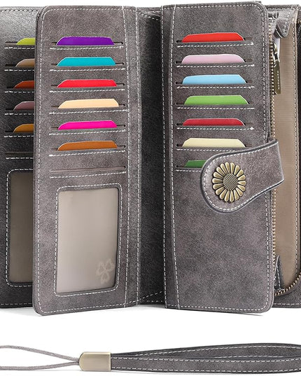 SENDEFN Wallets for Women Leather Credit Card Holder with RFID Blocking Large Capacity Wristlet | with RFID Blocking, Large Capacity, Wristlet, with RFID Blocking, Large Capacity, Wristlet