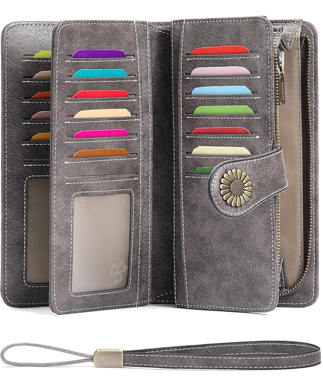 SENDEFN Wallets for Women Leather Credit Card Holder with RFID Blocking Large Capacity Wristlet | with RFID Blocking, Large Capacity, Wristlet, with RFID Blocking, Large Capacity, Wristlet