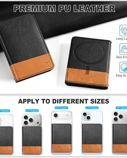 TUCCH for Magsafe Card Holder with Clear ID Window, Fit 6 Cards, RFID Blocking PU Leather Magnetic Phone Wallet for iPhone 17/16/15/14/13/12/Plus/Air/Pro/Pro Max Series, Textured Black & Light Brown