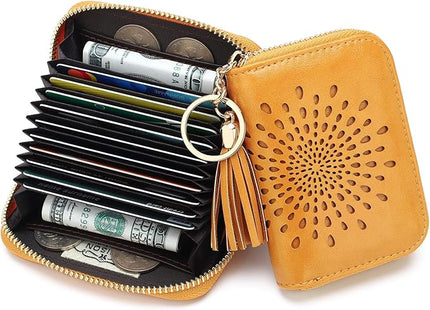 APHISON RFID Credit Card Holder Zipper Card Case Keychain Small Wallet for Women 1927 DARK-YELLOW