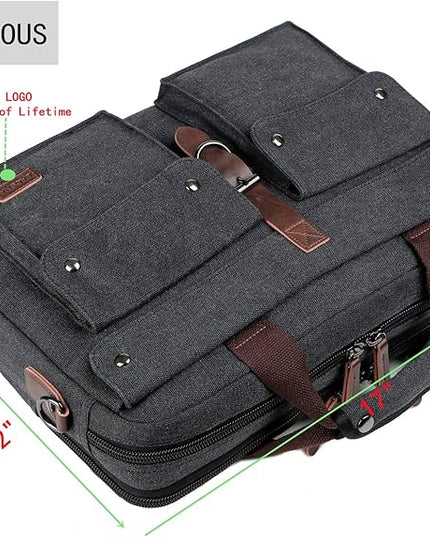 Stylish 17 inch Canvas Laptop Bag Messenger Bag Briefcase Vintage Crossbody Shoulder Bag Military Satchel for Men BC-07 | Stylish, 17 inch, Canvas, Vintage, Military