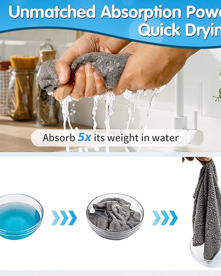 FIXSMITH Grey Microfiber Cleaning Cloth -Pack of 12, Highly Absorbent Cleaning Rags, 16"X12" All Purpose Cleaning Towels for Housekeeping, Kitchen, Car, Lint Free and Reusable Microfiber Towels