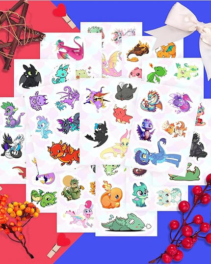 BulbaCraft 100Pcs Cute Dragon Stickers for Water Bottle and Laptop - Cute Dragon Party Supplies & Decorations, Waterproof Vinyl Decals, Fantasy and Fun Stickers, Gifts for Women & Men