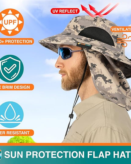 SUN CUBE Wide Brim Sun Hat Men Women, Fishing Hats Sun UV Protection, Mens Hiking Bucket Hat Safari Beach Boonie, UPF 50+