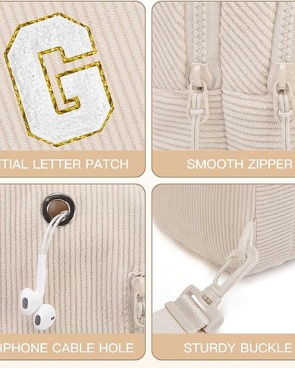 Viverte Small Corduroy Sling Bag Initial Crossbody Bag Fanny Pack for Girls Personalized Birthday Gifts for Teen Girls Gifts
