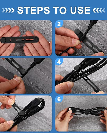 42 Pcs Silicone Cable Ties Reusable Cord Straps Multipurpose Elastic Cable Organizer for Bundling Fastening Earphone Phone Charger Home Office School(Black, Gray,3.15 Inch)