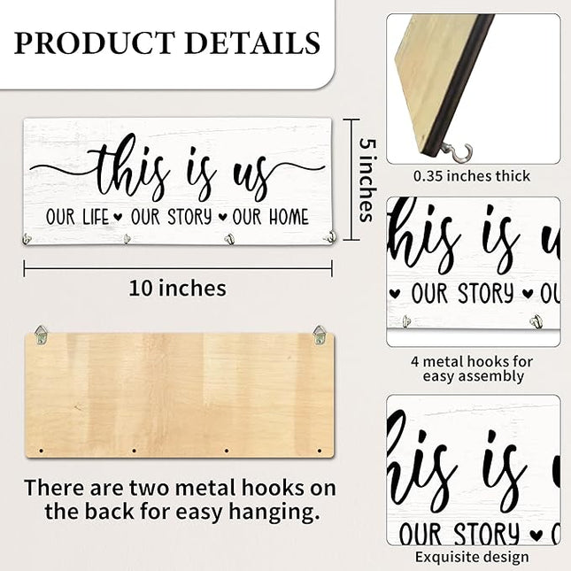 Yhtmbf This is Us Wooden Key Holder for Wall - 5"x10" Key Organizer Hanger with 4 Hooks for Home Front Door Hallway Entryway Kitchen - Home Office Decor & Housewarming Gifts Supplies - A05