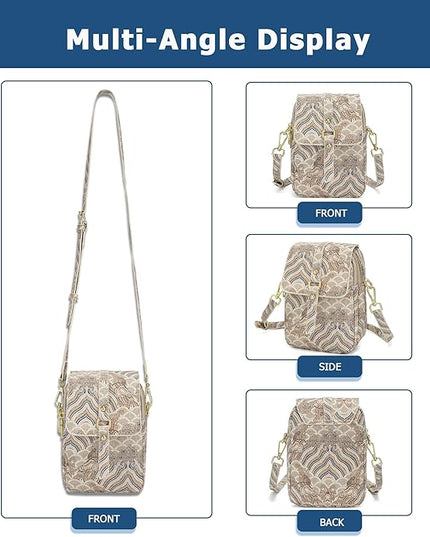 myfriday Vintage Crossbody Phone Bag for Women, Small PU Leather Shoulder Purse and Handbag with Tassel&Rivet Decoration