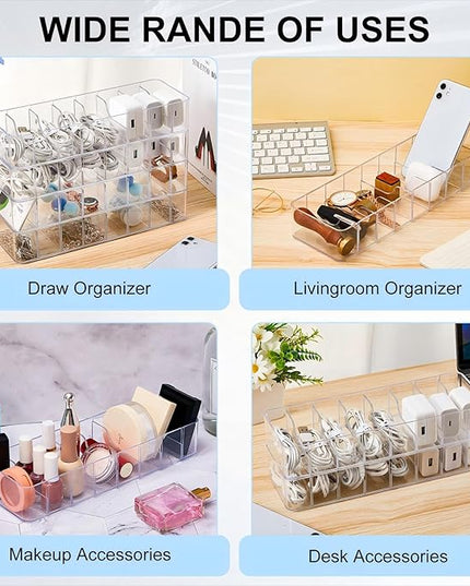 Tatuo 8 Pcs Cable Organizer with 80 Wire Ties, Plastic Cord Storage Charger Box Electronics Organizer with Adjustment Compartments Cable Storage for Drawer Home Office Desk Accessories (Clear)