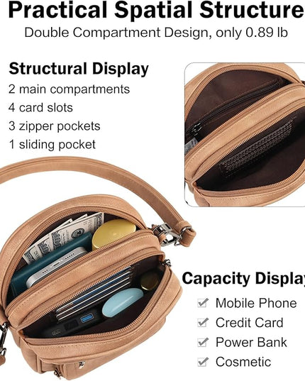 FADEON Small Purses for Women Crossbody Bags, Designer PU Leather Mini Cross Body Purse Travel Shoulder Bag Card Slots