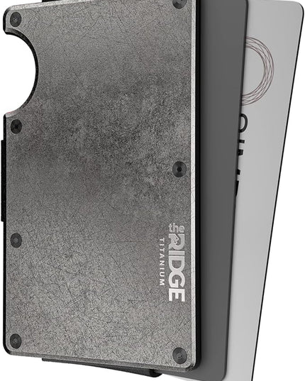 Ridge Wallet for Men - Slim Minimalist Compact Wallet and Card Holder, RFID Protected Front Pocket Wallets for Men with Integrated Cash Strap (Stonewashed Titanium)