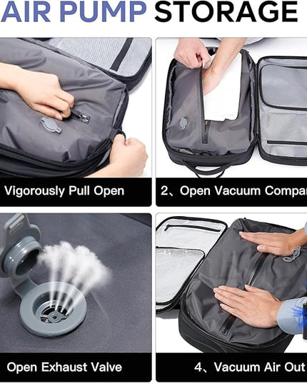 BANGE Vacuum-Seal Travel Backpack with Pump and Vacpack Compression System, Water Resistant Large Carry-On Backpack with Laptop Compartment and TSA Lock - Flight Approved, Black (With Air Pump)