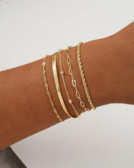 BERISO Gold Bracelets for Women, Elegant Adjustable 14K Gold Plated Bracelet for Women, Trendy Minimalist Dainty Gold Bracelet for Everyday Wear