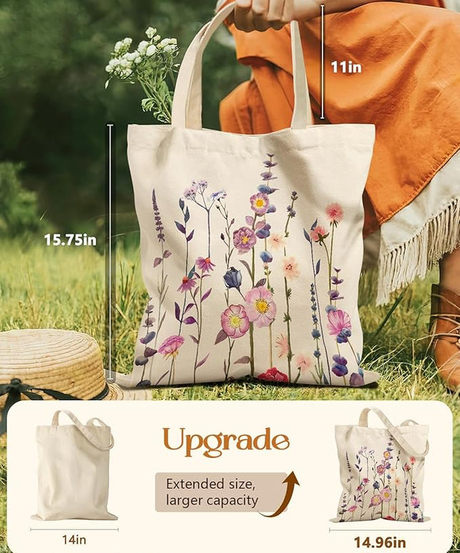 Aesthetic Tote Bag for Girls - with Magnetic Buckle and Zipper Inner Pocket for Women Lady Canvas Cotton Tote Bag