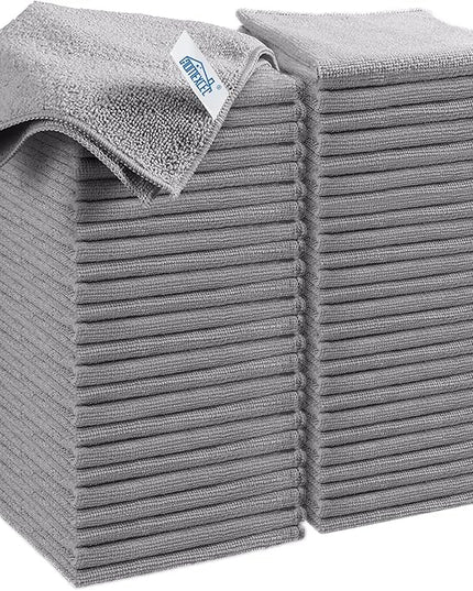 HOMEXCEL Grey Microfiber Cleaning Cloth, 50 Pack Cleaning Towels for Kitchen, Lint Free, Scratch-Free, Highly Absorbent, and Reusable Cleaning Rags for House, Window and Glass, Cars, 11.5 X11.5 inch