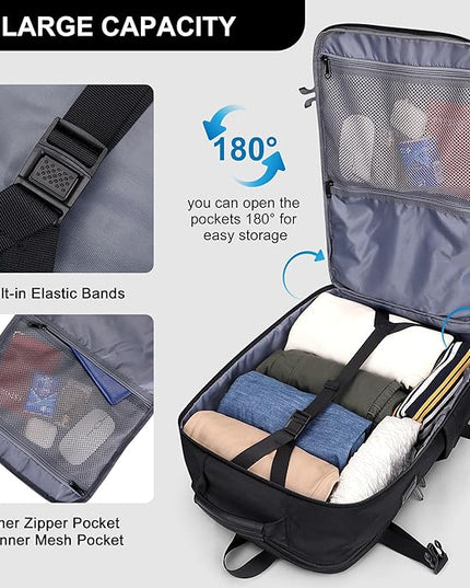 PIJUSHI Travel Backpack for Women Men Expandable Carry on Luggage Backpack Airline Approved Personal Item Laptop Bag(PE034 Black)
