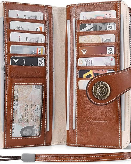 BOSTANTEN Leather Wallet for Women RFID Blocking Zip Around Credit Cards Holder Phone Clutch