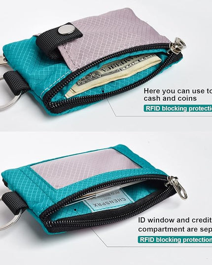 Minimalist RFID Blocking Small Wallet with ID Window,WaterResistant Zip Id Case Wallet with Lanyard Keychain for Cards,Cash,Travel,Women,Men