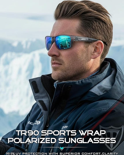 ATTCL Polarized Sunglasses Men for Fishing: UV Protection Lightweight TR90 Sports Wrap Sun Glasses Driving Golf Running