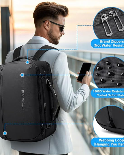FENRUIEN Vacuum Travel Backpack with Digital Scale Handle, Expandable 60L Air Compression System with Pump, Airline Approved Carry-On Fits 17.3" Laptop