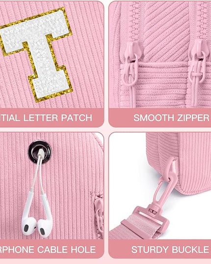 Viverte Small Corduroy Sling Bag Initial Crossbody Bag Fanny Pack for Girls Personalized Birthday Gifts for Teen Girls Gifts
