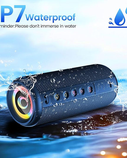 Portable Bluetooth Speaker, 2026 Bluetooth 5.4 Wireless Speaker with 20W HD Loud Stereo Sound, 20H Playtime, LED Lights, IP7, TWS Pairing, Built-in Mic, for Outdoor, Home, Beach, Party, Gift, Blue