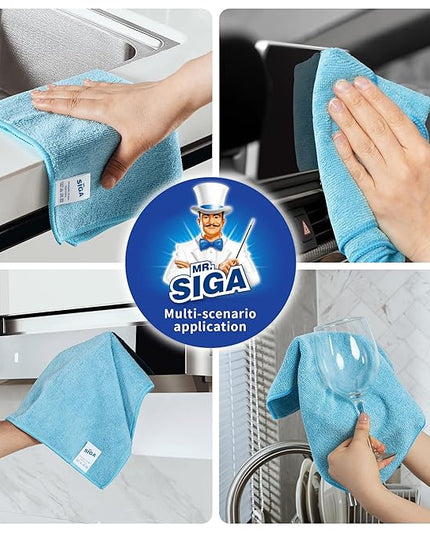 MR.SIGA Microfiber Cleaning Cloths, All-Purpose Surface Microfiber Towels, Streak Free Cleaning Rags, Pack of 12, Sky Blue, Size 32 x 32 cm(12.6 x 12.6 inch)