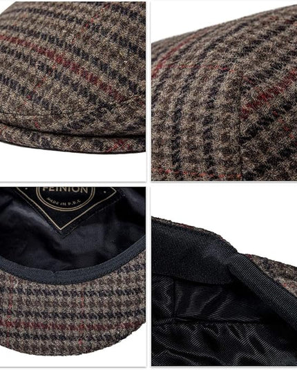 FEINION Men's Wool Tweed Newsboy Ivy Cap Gatsby Golf Flat Hat