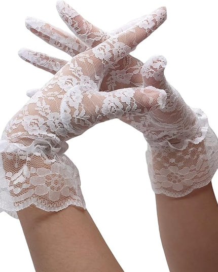 ATHX Women's Lace Floral Opera Tea Party Gloves 80s Wrist Length Bridal Wedding Prom Gloves Costume Accessories