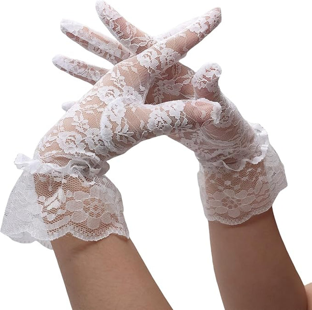 ATHX Women's Lace Floral Opera Tea Party Gloves 80s Wrist Length Bridal Wedding Prom Gloves Costume Accessories