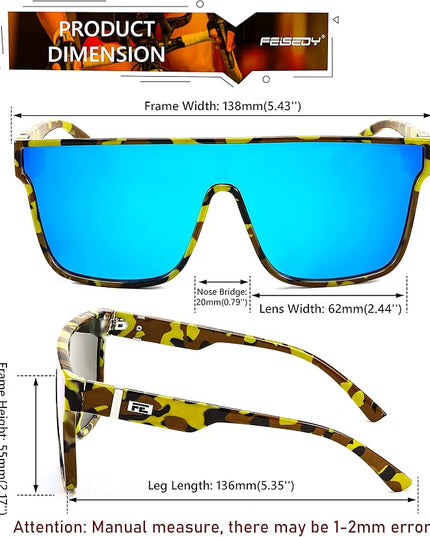 FEISEDY Sunglasses for Women Men, Fashion Mirrored Single Lens, Driving Beach Sunnies UV400 Shades B2996
