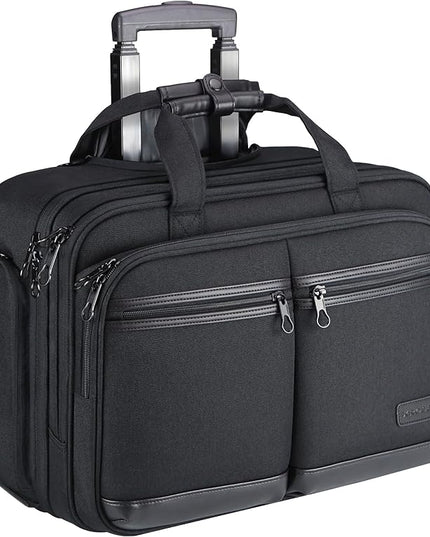 KROSER Rolling Laptop Bag Premium Rolling Briefcase Fits Up to 17.3 Inch Laptop Overnight Computer Bag with RFID Pockets for Travel/Business/Men/Women-Black