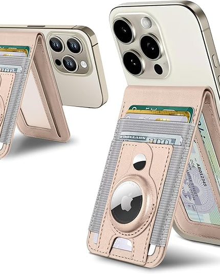For Magsafe Wallet Stand with Airtag Holder, Strongest Magnetic Wallet for iPhone 17/16/15/14/13/12 Series, ID Window, 10 Cards Holder, Vegan Leather, RFID Blocking, Desert Titanium Gold