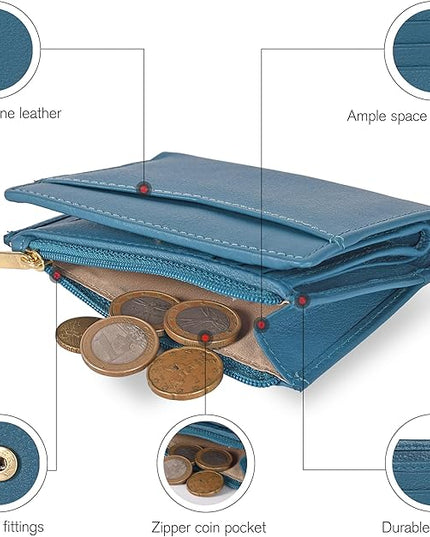 Oak Leathers Leather Wallet For Women - Small RFID Coin Purse Credit Card & ID Holder for Ladies, Gift for Women's, Bifold Wallets (Nappa Ottanio)