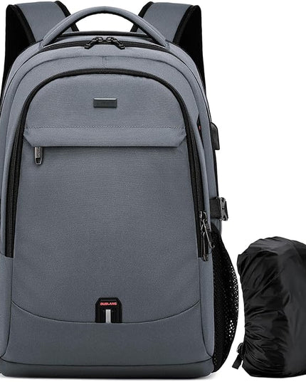 DUSLANG 17 Inch Laptop Backpack for Travel with Backpack Rain Cover College Backpack for Men Laptop Bag with USB Charging Port,Dark grey