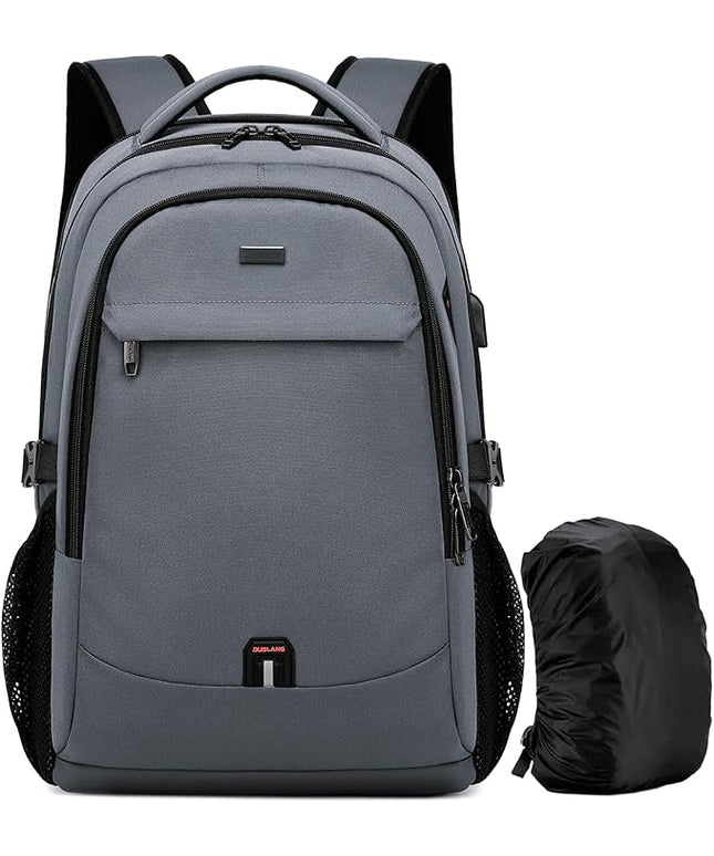 DUSLANG 17 Inch Laptop Backpack for Travel with Backpack Rain Cover College Backpack for Men Laptop Bag with USB Charging Port,Dark grey