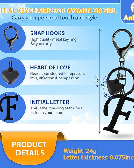 A-Z Heart Initial Letter Keychain, Stainless Steel Alphabet Charm for Handbags, Gift for Women and Girls