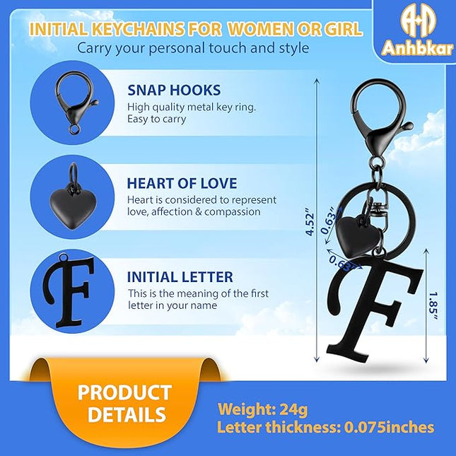 A-Z Heart Initial Letter Keychain, Stainless Steel Alphabet Charm for Handbags, Gift for Women and Girls