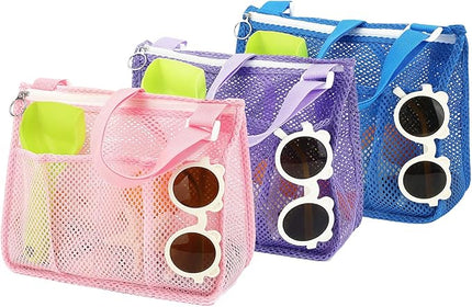 Mesh Beach Bag, Large Beach Tote with Zipper Pocket, Toys Pool Bag for Family Travel Vacation Cruise Essentials