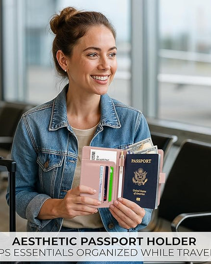 Beautiful Passport Holder for Travel – Cute Cover with Pen Holder to Keep Your Travel Documents Organized & Safe – Quality Passport Wallet for Women & Men and Great for Gifting
