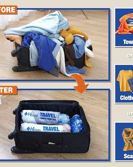 6 Compression Bags for Travel Essentials, Vacuum Packing Space Saver Bags for Cruise Accessories (6-Travel)
