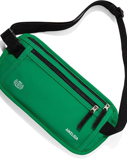 Money Belt - Slim Passport Holder RFID Blocking Travel Wallet Undercover Fanny Packs for Men Women - Green